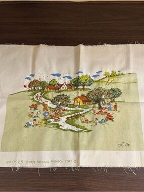 Vintage National Paragon Corp. craft panel embroidered apple picking 12x16